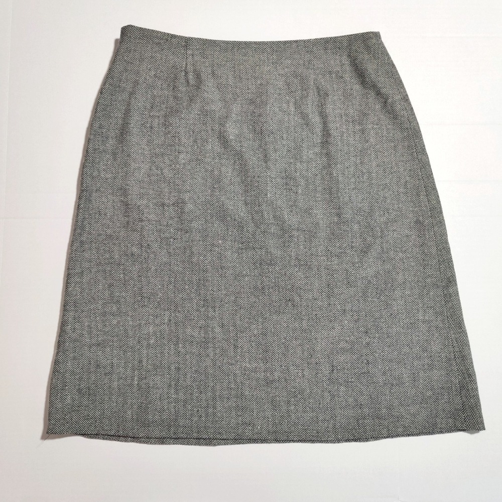 Geoffrey Beene Herringbone Embroidered A-Line Skirt 12 Grey Dark Academia Wool - Picture 5 of 6